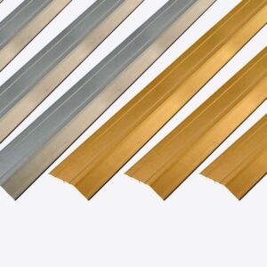 "8mm Angle Edge" for a smooth join to resilient floor coverings. Quick and easy to install. Self adhesive range for fantastic quality combined with faster fitting. Available in Matt Silver and Matt Gold.